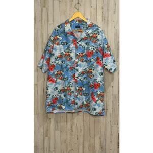 Tropical Storm Men's 3XL Blue Floral Hawaiian Shirt‎ Short Sleeve Casual